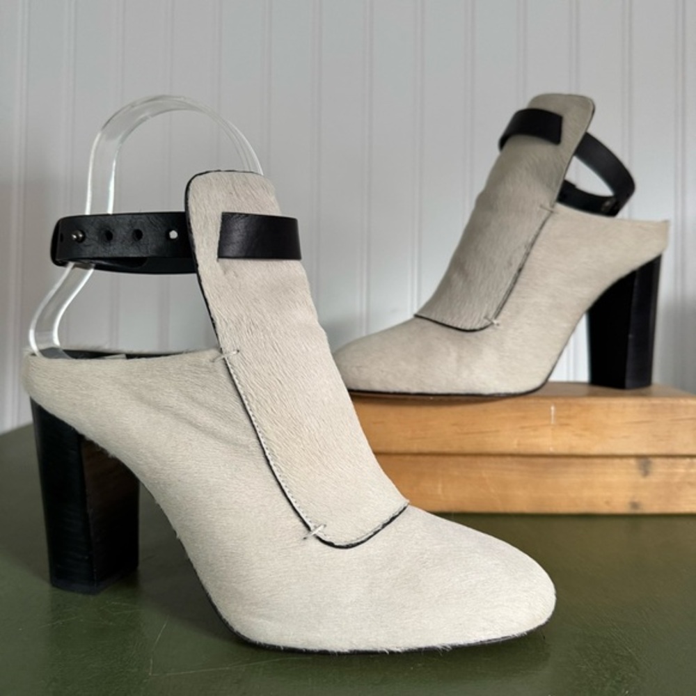 Zero + Maria Cornejo Open Back Pony Hair Heeled Booties w Ankle Straps *Italy*
